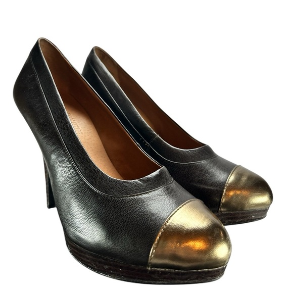 MRKT. Dark Brown And Bronze Platform Leather Pump 8M - Picture 2 of 9